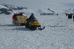 Snowmobile in Antarctica pulling 'people carrier'