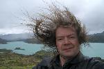 Me on a windy day at Torres del Paine National Park, Chile