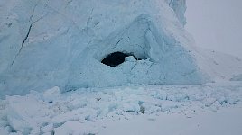 Approaching cave in iceberg