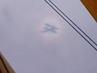 Biplane shadow on cloud with halo