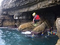 Easy coasteering jump at Dorset coast