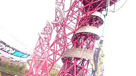 Abseiling beside the London Orbit Tower