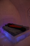 Sleeping bag in ice hotel disco suite