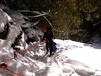 Ice canyoning rope at Jean-Larose Fall