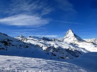 View of Matterhorn from winter hiking trail above Zermatt
