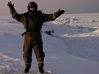 Me, in snowmobile suit at Isfjorden, acting silly