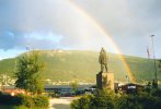 [Amundsen Memorial with rainbow]