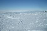 View from Patriot Hills, blue ice runway on right, camp about center