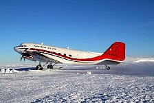 Basler (DC-3) taking off in Antarctica