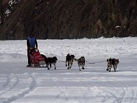 Kris mushing over jumbled ice