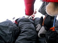 In tent during blizzard