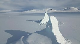 Drone shot of icebergs near Qaanaaq