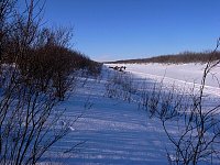 Blue skies over camp at morning