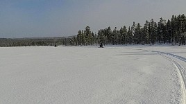 Snowmobiles on lake shore