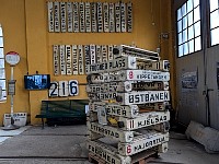 Wooden logs with station names