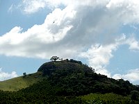 Zipline rider seen from below