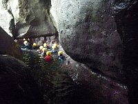 Swimming under a small rock overhang