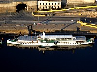 Ship on Elbe shore