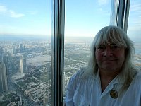 Mi in front of Burj Khalifa viewing window