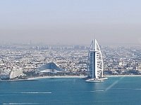 Burj Al Arab hotel seen from helicopter
