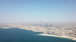 Burj Khalifa and downtown Dubai seen from helicopter