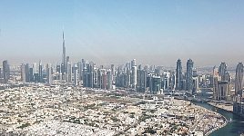 Burj Khalifa and downtown Dubai seen from helicopter