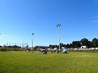 Cloudless sky, baseball field, White House, TN