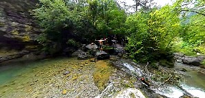 Group picture near waterfall