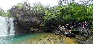 Group picture near waterfall