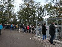 People queueing for suspension bridge