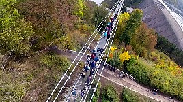 Looking at suspension bridge from zipline