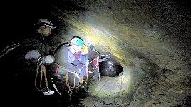 Ziplining across gap between tunnels