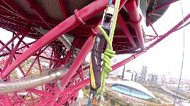 Abseiling beside the London Orbit Tower