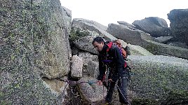 Up the wide crack in the rocks