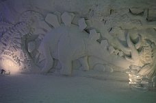 Snow stegosaurus at ice hotel