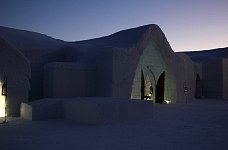 Ice hotel at dusk