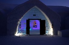 Ice hotel at dusk