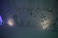 Snow stegosaurus at ice hotel