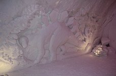 Snow stegosaurus at ice hotel