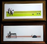 Framed stencil art at Banksy museum in Madrid