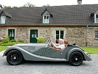 Morgan car, me and cottage