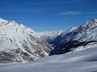 View down to Zermatt from winter hiking trail above Zermatt