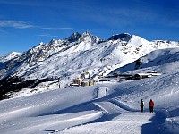 View to Riffelhaus from winter hiking trail above Zermatt