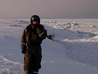 Me, in snowmobile suit at Isfjorden