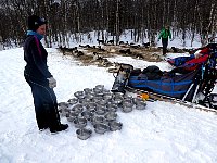 Dog bowls on snow