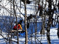 Sled tipping over in soft snow