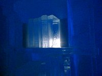 Strawberry room bookshelf in Icehotel