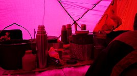 Cooking area in the community tent