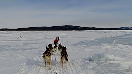 Lake with broken ice surface