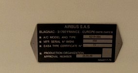 Airbus registration plate - in situ
